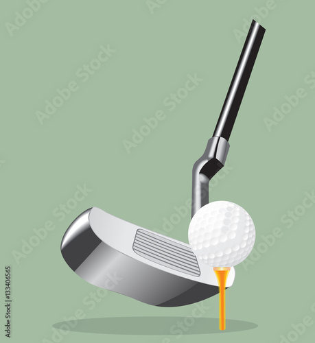 Vector realistic illustration. Golf club and  ball.  putter.