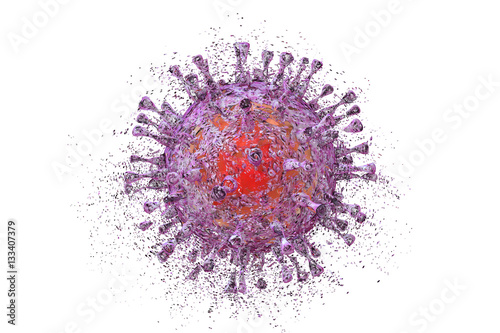 Destruction of cytomegalovirus CMV isolated on white background, 3D illustration. Concept for cytomegalovirus treatment and prevention photo