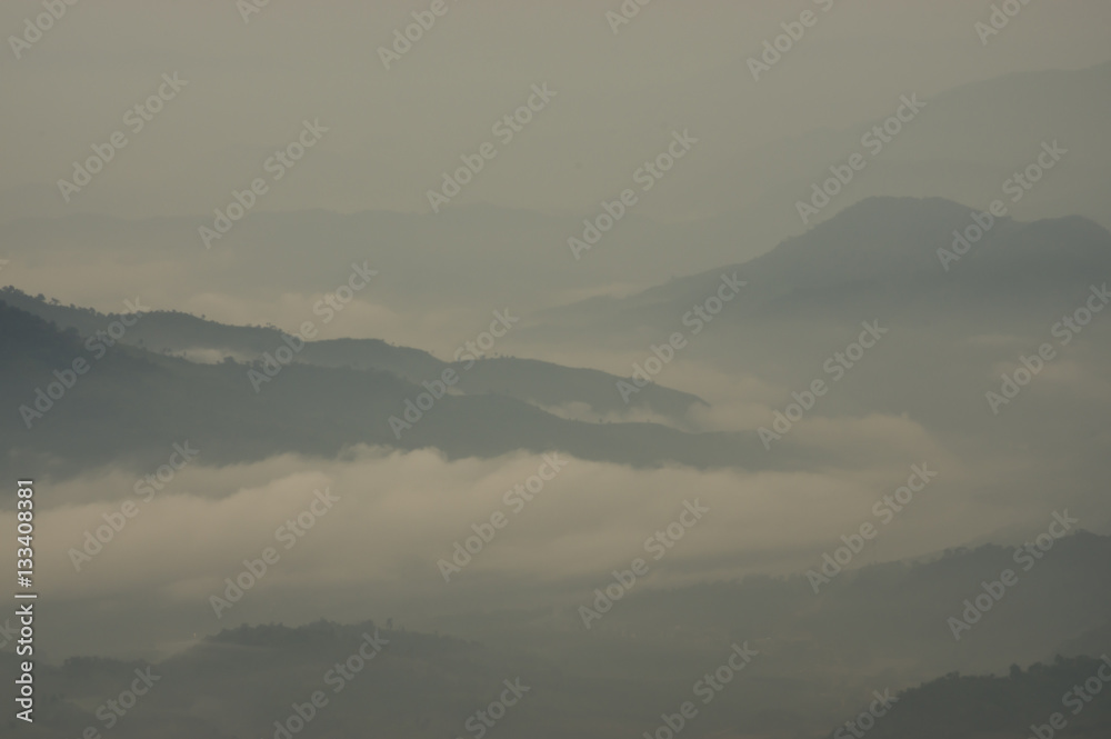 Abstract black and white fog and cloud mountain