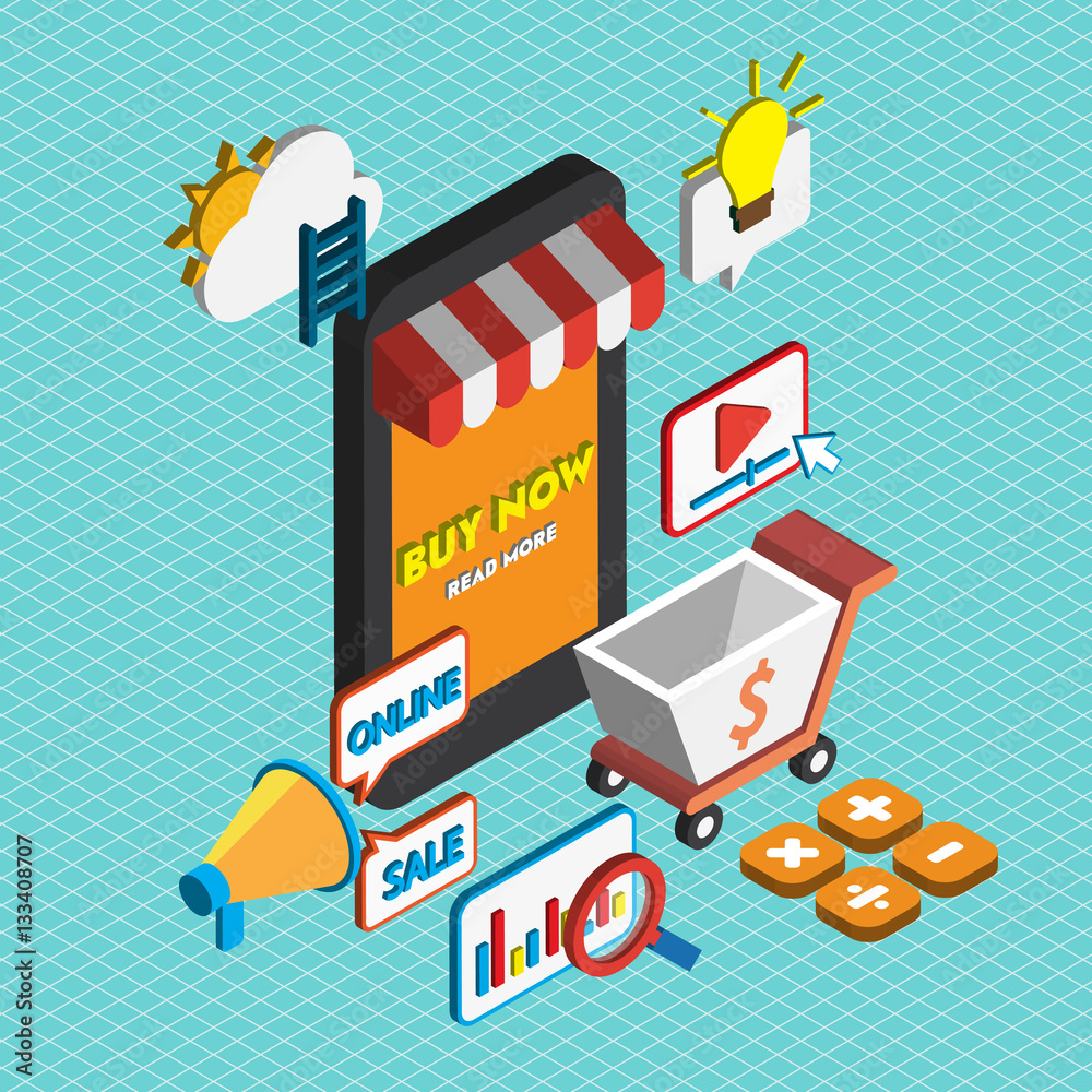 illustration of info graphic online marketing concept in isometric 3d graphic