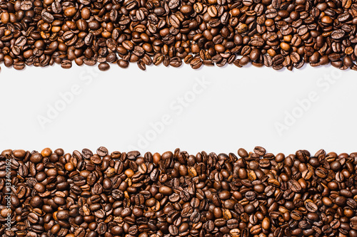Coffee beans frame isolated on white background top view