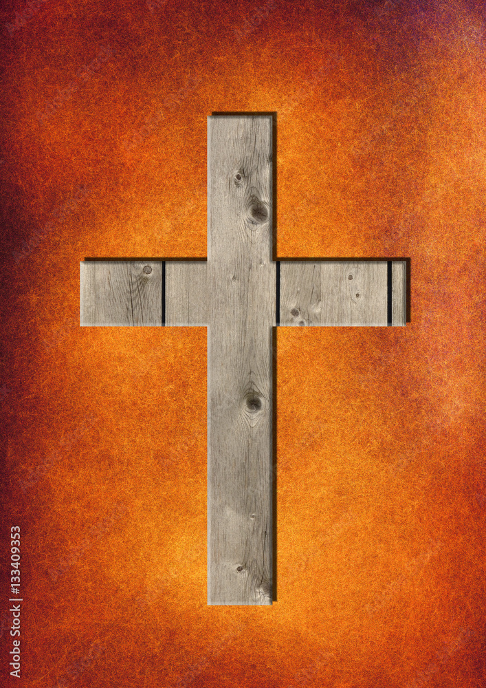 Hölzernenes Kreuz vor abstraktem Hintergrund