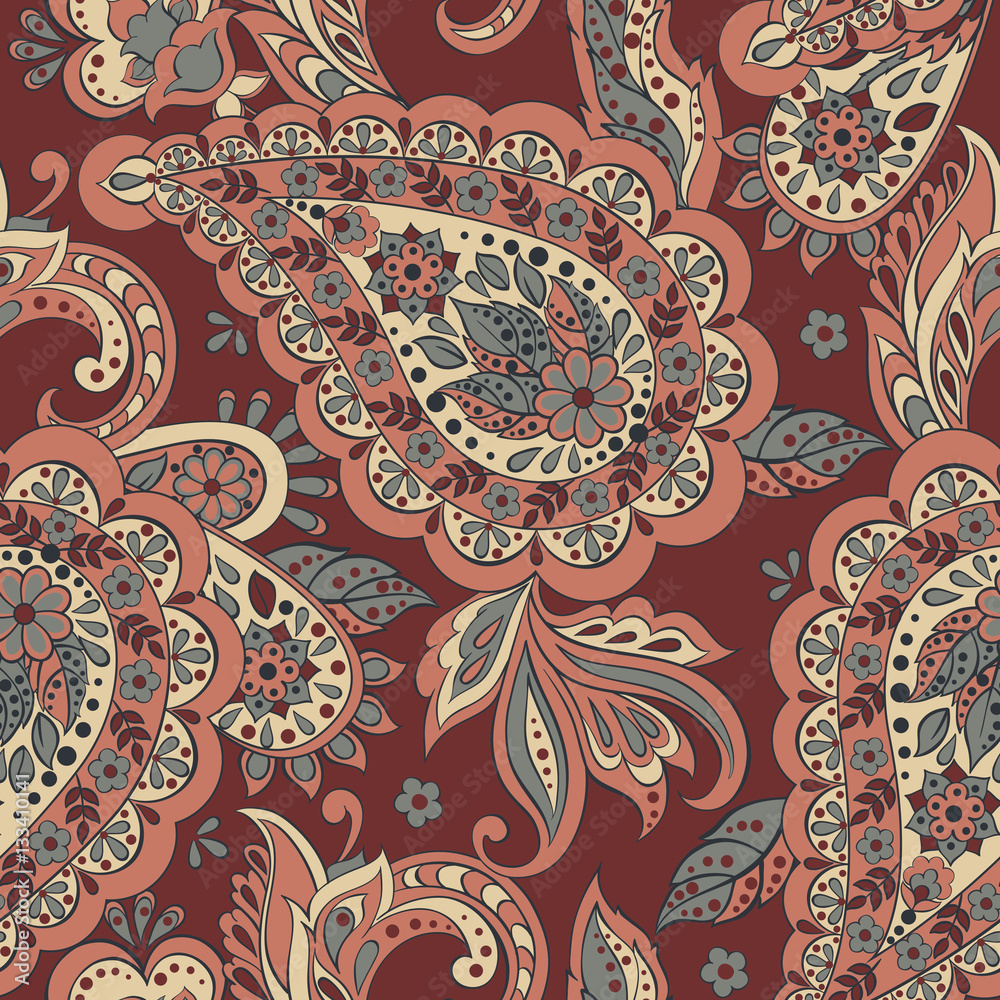 Paisley Floral oriental ethnic Pattern. Seamless Vector. Indian fabric patterns.