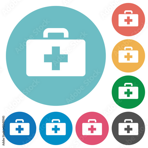 First aid kit flat round icons