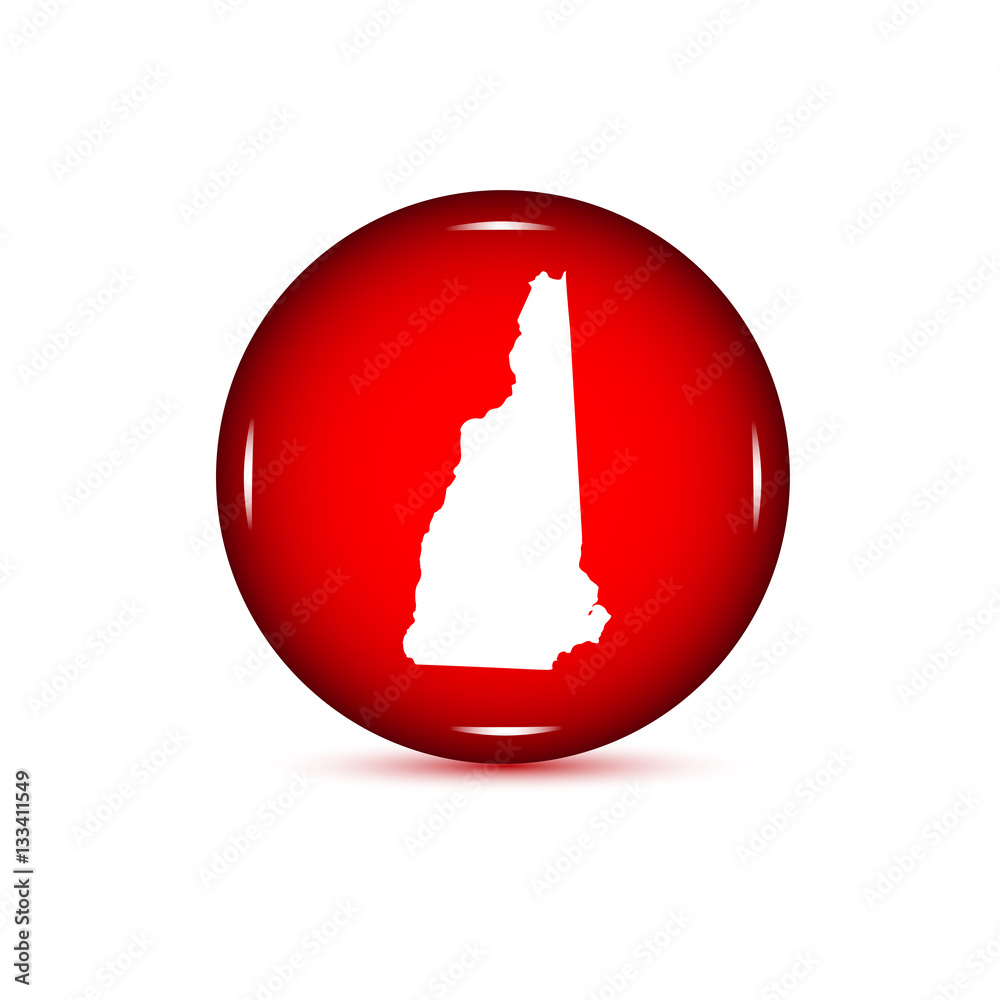 Map of the U.S. state of New Hampshire. Red button on a white ba - obrazy, fototapety, plakaty 