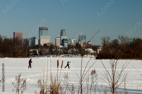 Skiing under the Minneapolis Skyline on Lake of the Isles