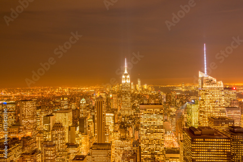 Night view of New York Manhattan during sunset