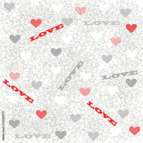 Gray lace pattern with hart and love on a isolated background.