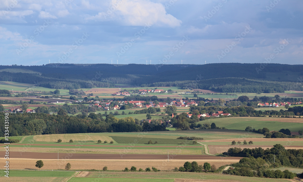Far view on Aberzhausen (front) and Alfershausen (back) from Schlossberg (Heideck)