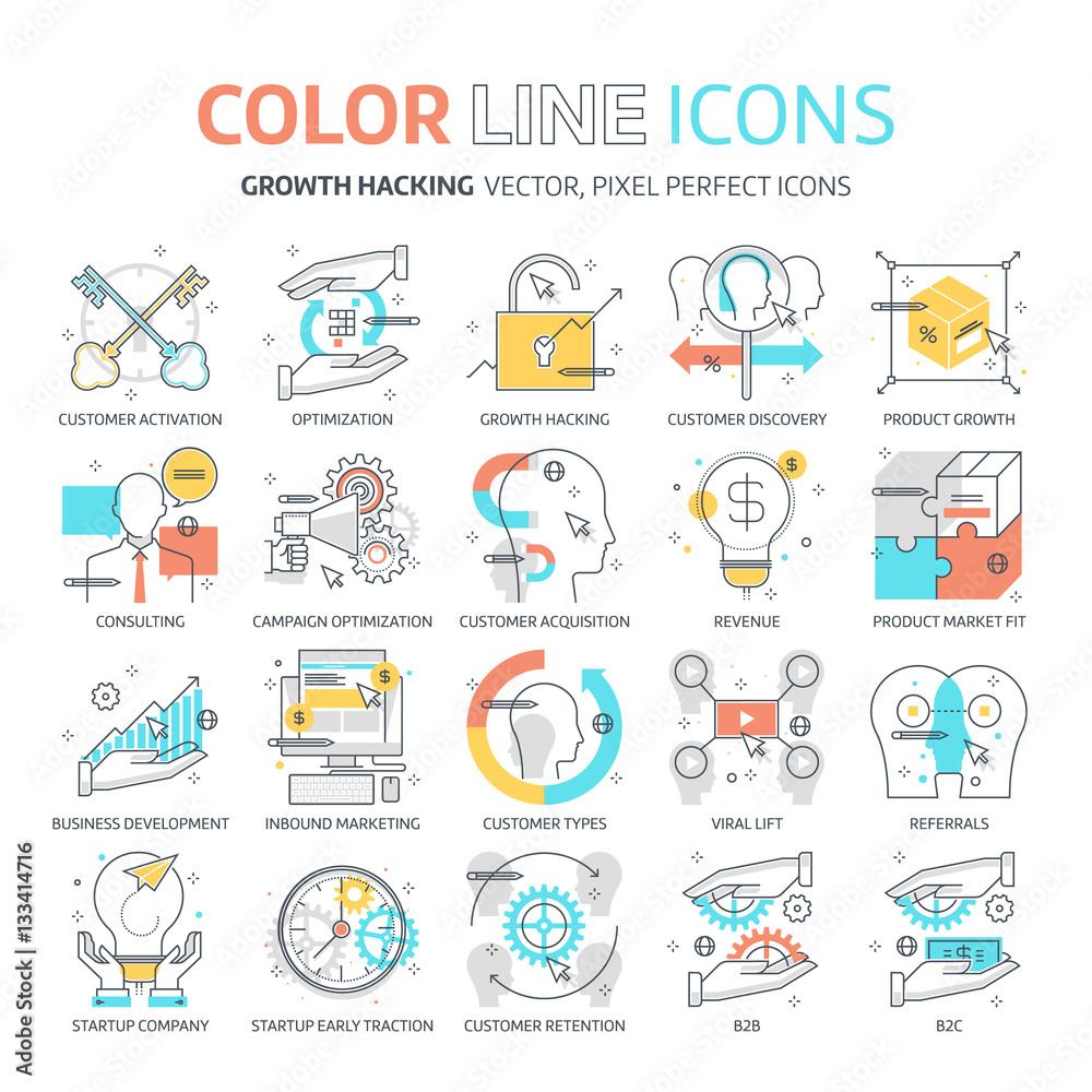 Color line, growth hacking illustrations, icons