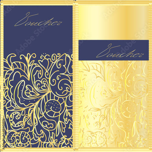 Vertical voucher on a dark blue and gold background photo