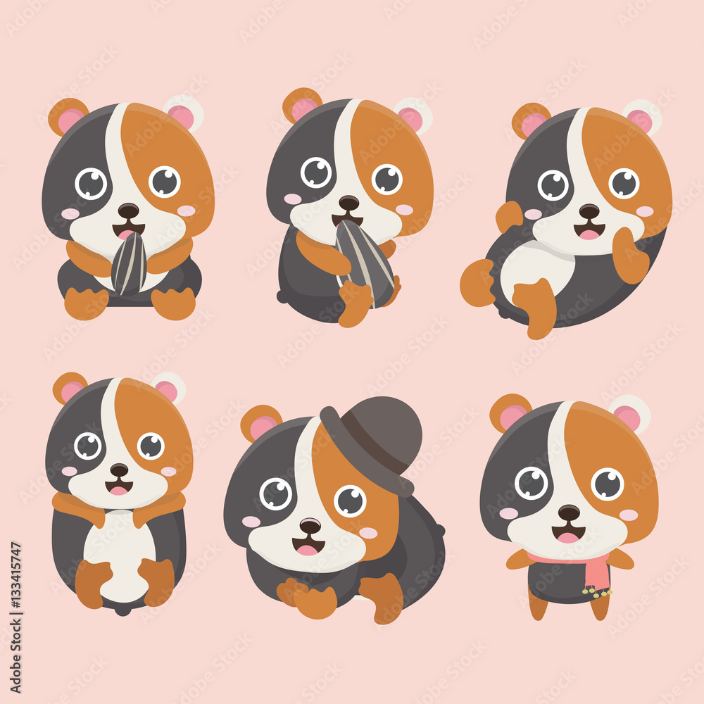Fototapeta premium Cartoon hamster vector set.