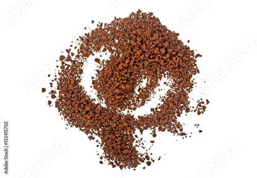 Pile of instant coffee grains isolated on white background