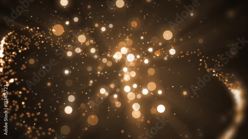  Space orange dust with stars on black background. Sunlight of beams and gloss of particles galaxies.
