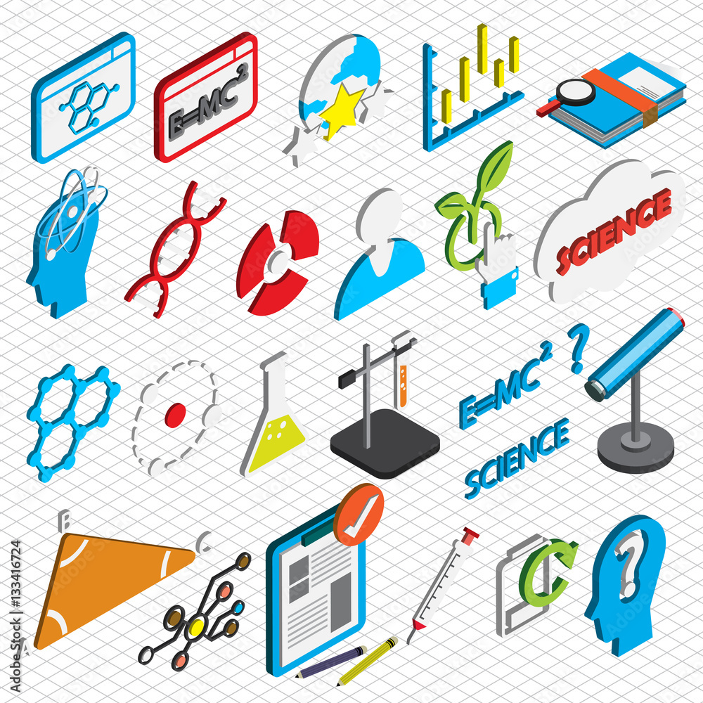 illustration of info graphic science icons set concept in isometric 3d graphic