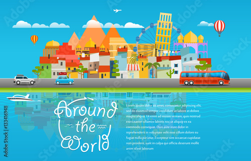 Around the world travelling concept. Template for a text