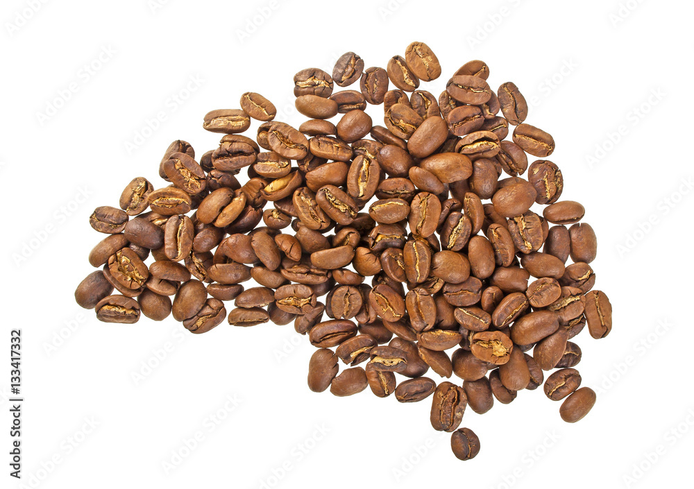 Coffee beans isolated on a white background, top view Coffee beans isolated on a white background, top view