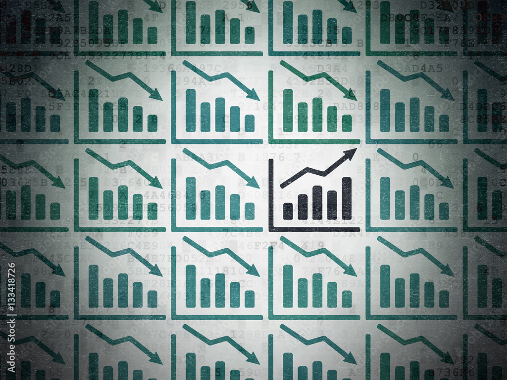 Business concept: growth graph icon on Digital Data Paper background