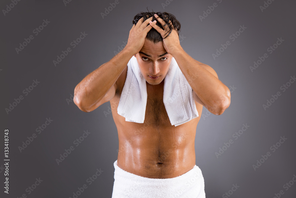 Handsome man after taking shower