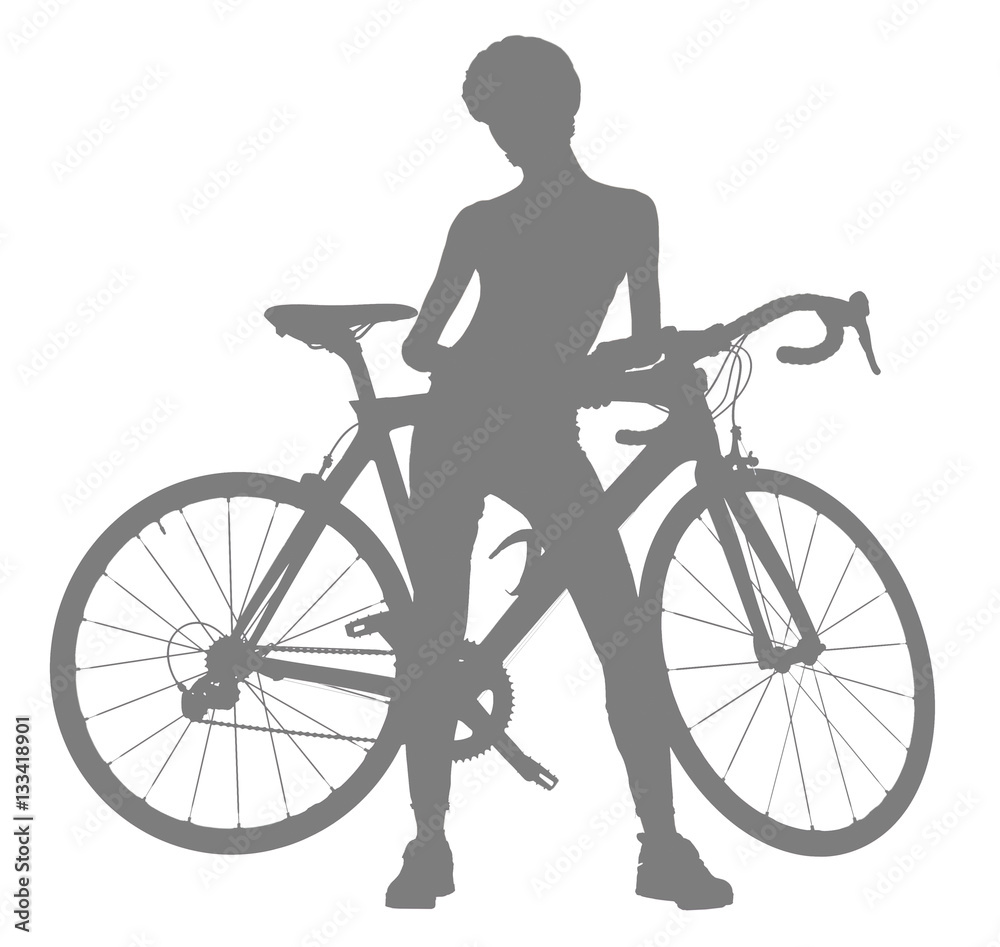 Isolated silhouette of woman with a bicycle Isolated silhouette of woman with a bicycle