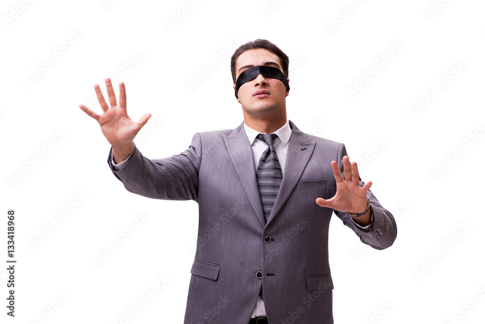 Blindfolded businessman isolated on white
