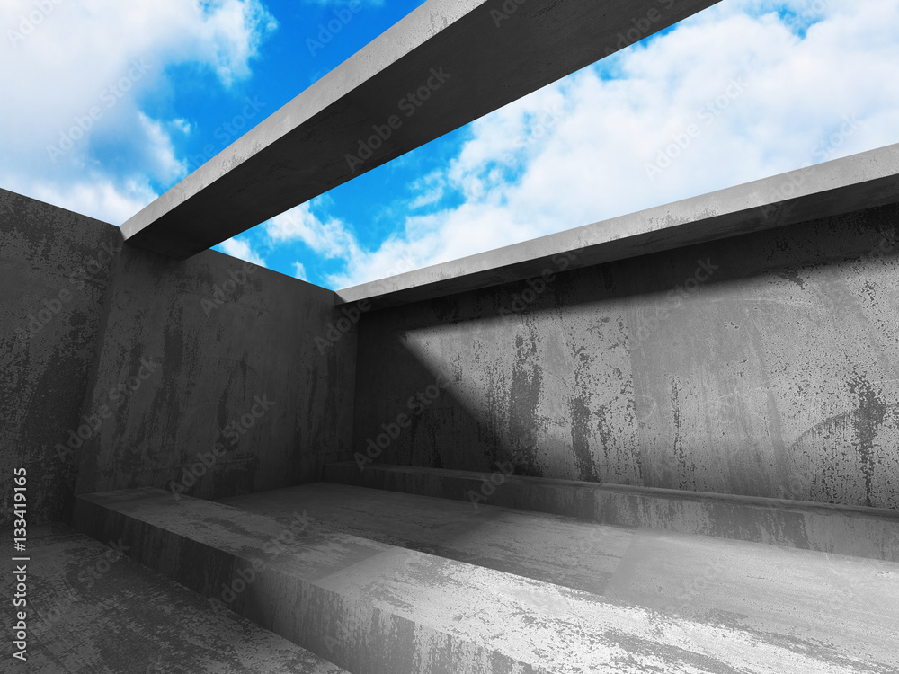 Concrete abstract architecture on cloudy sky background Concrete abstract architecture on cloudy sky background