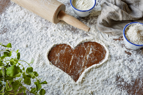 heart brushed in flour scene