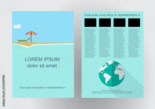 Vector brochure resort on reef travel agency. flat design backgr