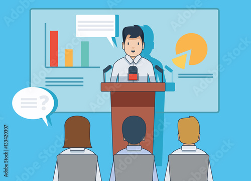 Linear Flat Businesspeople Workshop, Analytic Management Conference, Meeting Room, Presentation, Business Team, Working Process, Training, Coaching, Material Design Vector Isolated Illustration