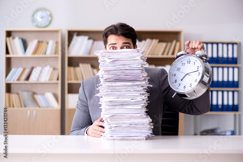 Businessman struggling to meet challenging deadlines photo