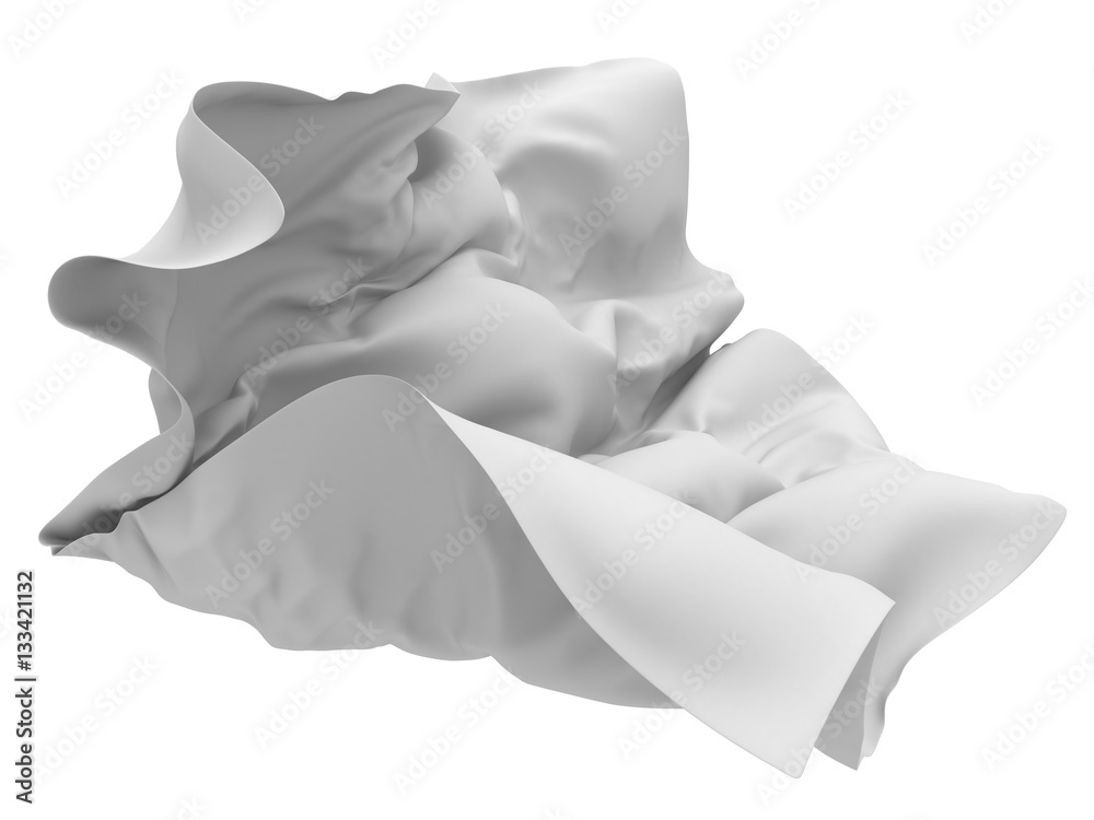 Flying white silk fabric with folds Flying white silk fabric with folds