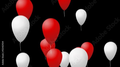 Red and white helium balloons flying looped animation with alpha channel