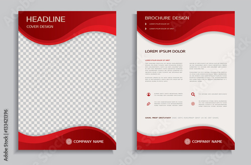 Flyer design template - brochure with red wavy background, front and back page