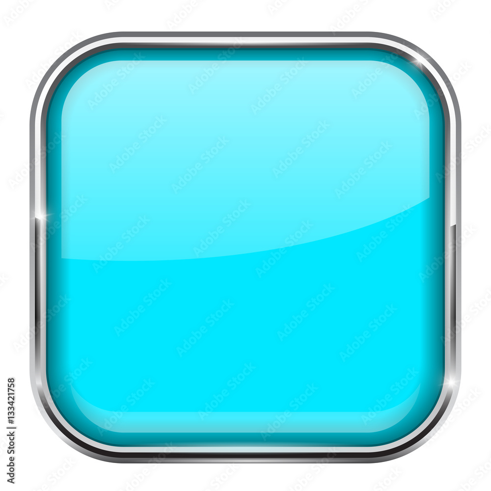Blue square button. Shiny 3d icon with metal frame Blue square button. Shiny 3d icon with metal frame
