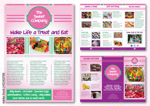 Sweet Shop or Bakery Layout Template Pink Purple and Green photo