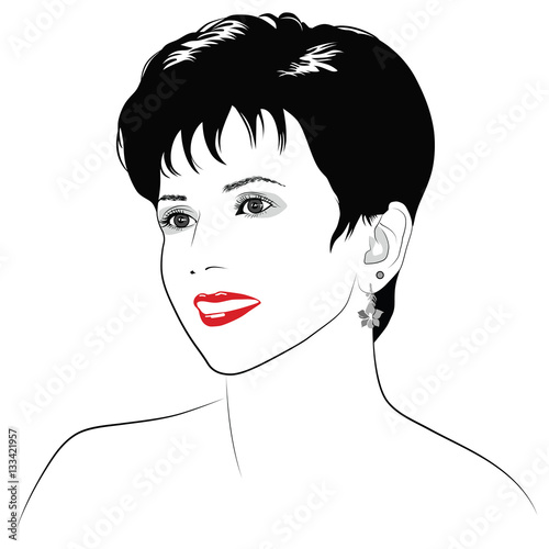 Smiling girl with short dark hair - vector