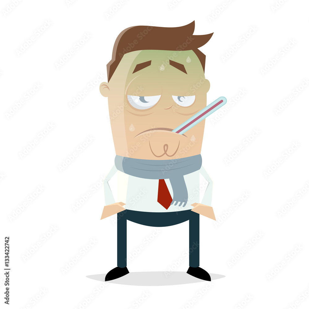 sick cartoon man with flu sick cartoon man with flu