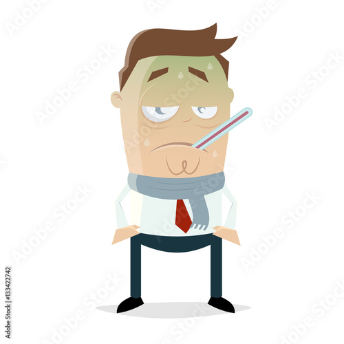 sick cartoon man with flu