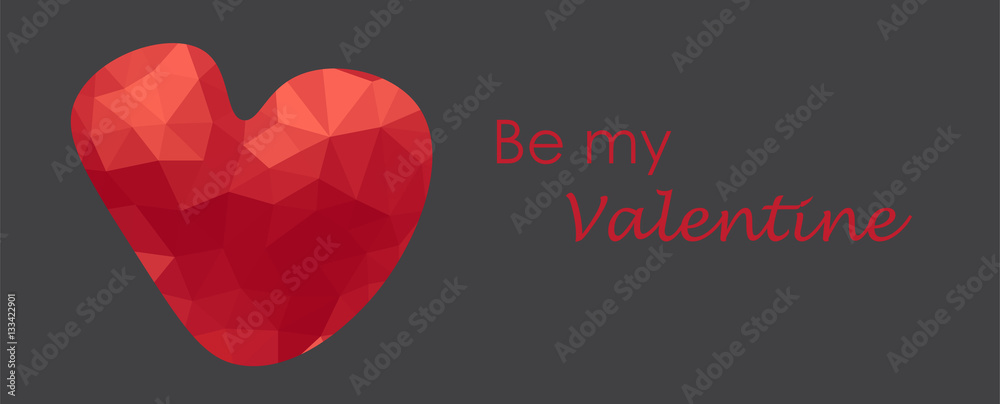 Naklejka premium Greeting card with red polygone heart. Valentine vector illustration with copy space