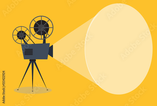 Retro cinema icon, vector illustration with copy space
