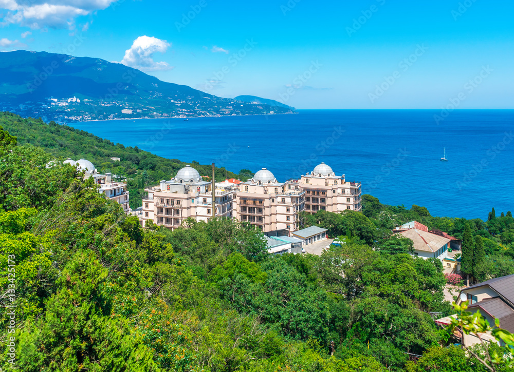 Fototapeta premium View from the mountain trails on the Black Sea coast in Crimea, Russia