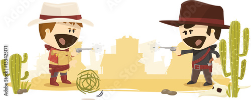Duel de cow-boy au far west, shérif et bandit