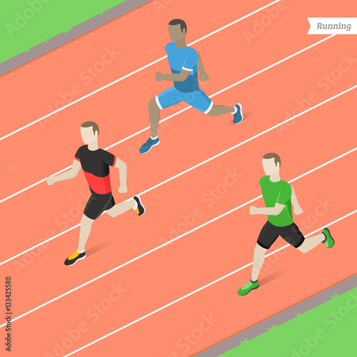 Sportsman on running track. Isometric view. Vector illustration. © petrborn