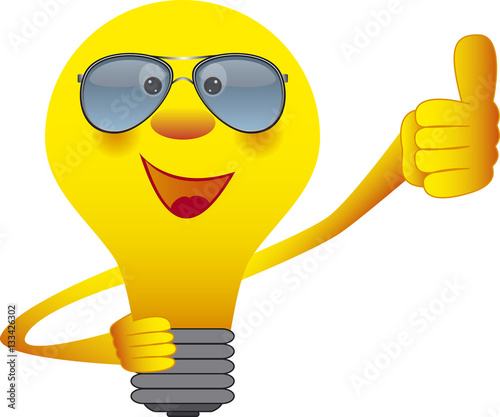 Light bulb holding thumb up as a sign everythink is OK.