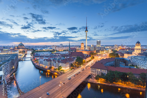 Berlin skyline with Spree river at night  Germany