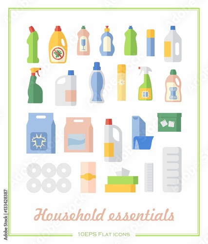 Flat icons household chemicals and paper products