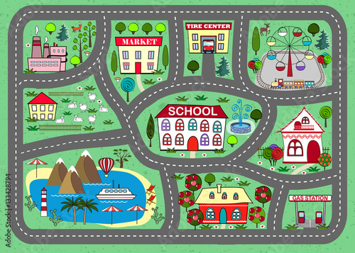 Road play mat for children activity and entertainment