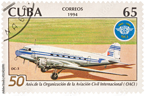 Aircraft DC-3 on postage stamp photo