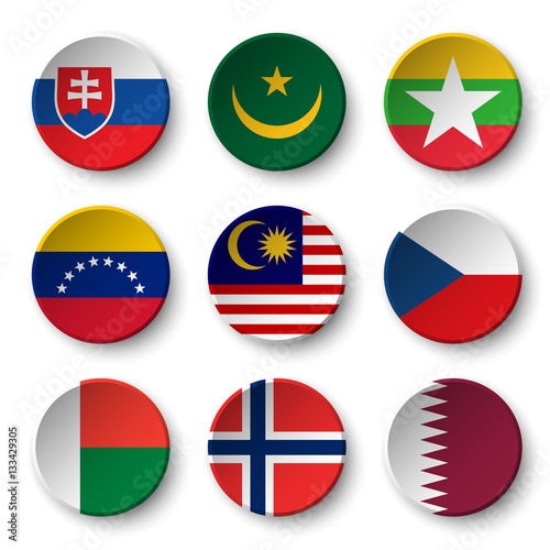 Set of world flags round badges ( Slovakia . Mauritania . Myanmar . Venezuela . Malaysia . Czech . Madagascar . Norway . Qatar ) Free Download Set of world flags round badges ( Slovakia . Mauritania . Myanmar . Venezuela . Malaysia . Czech . Madagascar . Norway . Qatar ) - GFXLoad