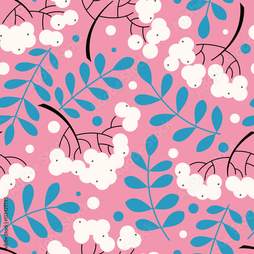 Autumn rowanberry leaves and berries seamless pattern